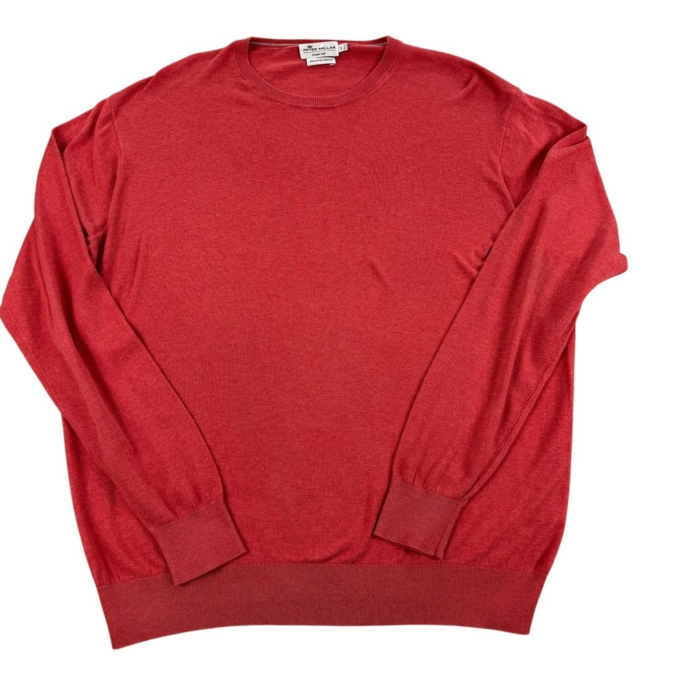 Peter Millar Sweater Mens Large Red Cotton Silk Crewneck Knit Lightweight Preppy